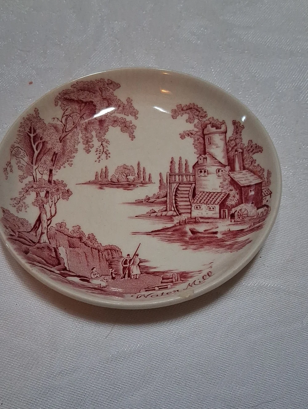 Vintage Red Transferware Scenic Side Plate